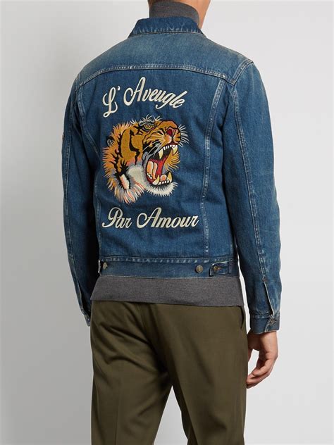 mens gucci denim jacket tiger|gucci jacket kevin hart.